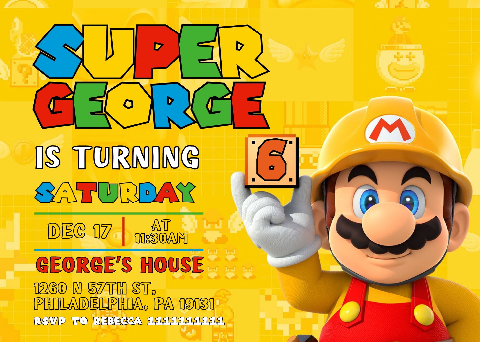 Super Mario Bros customizable invitation template | Share or Print | ZQ589