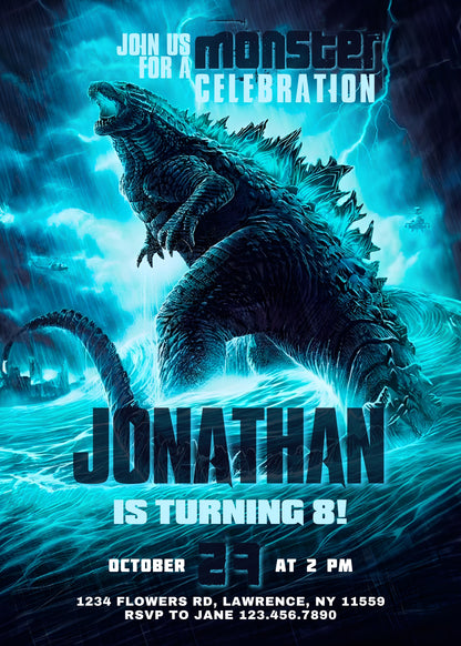 Godzilla and King Kong customizable invitation template | Share or Print | AQ157