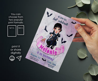 Wednesday Addams customizable invitation template | Share or Print | girl | FC491