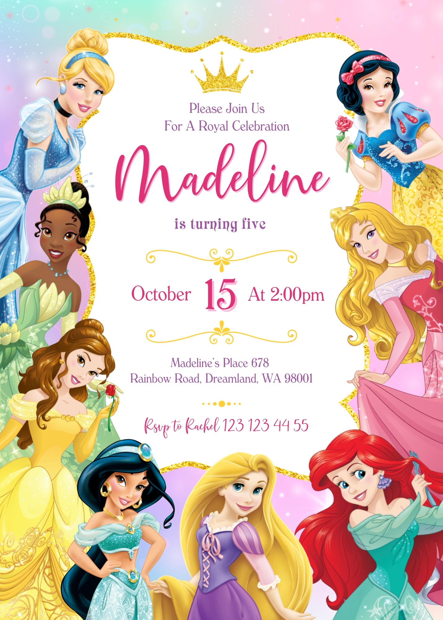Disney Princess customizable invitation template | Share or Print | girl | WU367