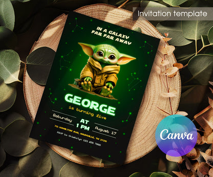 Baby Yoda Grogu Star Wars Mandalorian customizable invitation template | Share or Print | boy | XN064