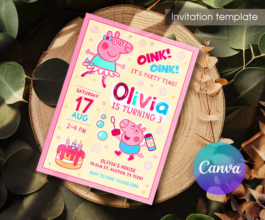 Peppa Pig customizable invitation template | Share or Print | girl | ZT883