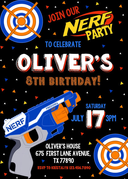 NERF Dart Wars customizable invitation template | Share or Print | boy | BJ604