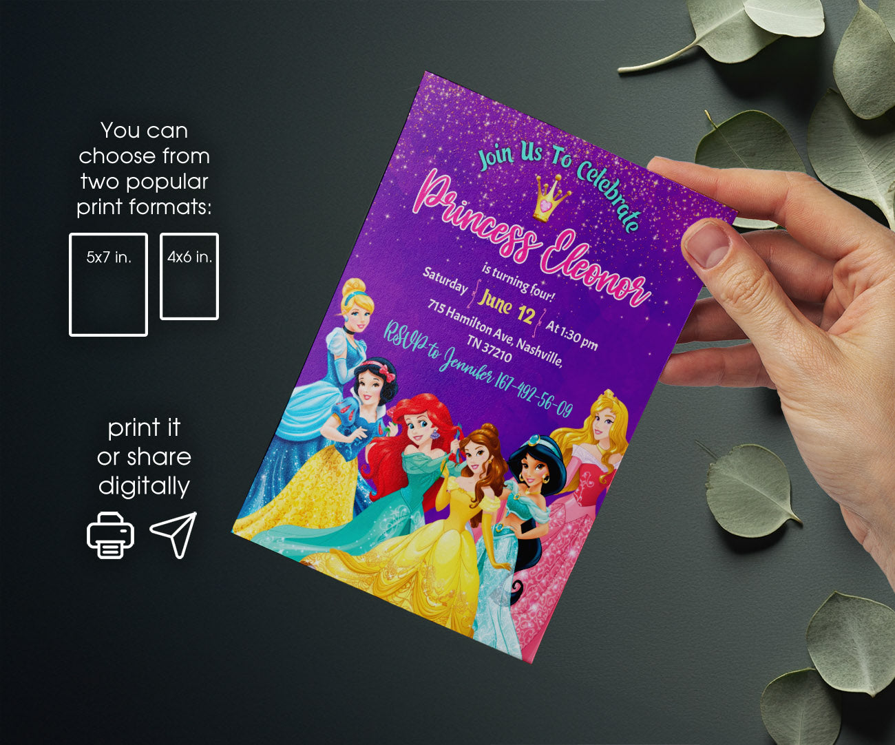 Disney Princess customizable invitation template | Share or Print | girl | ID505