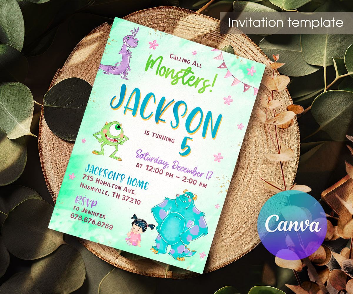 Monsters, Inc. customizable invitation template | Share or Print | RI528