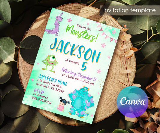 Monsters, Inc. customizable invitation template | Share or Print | RI528