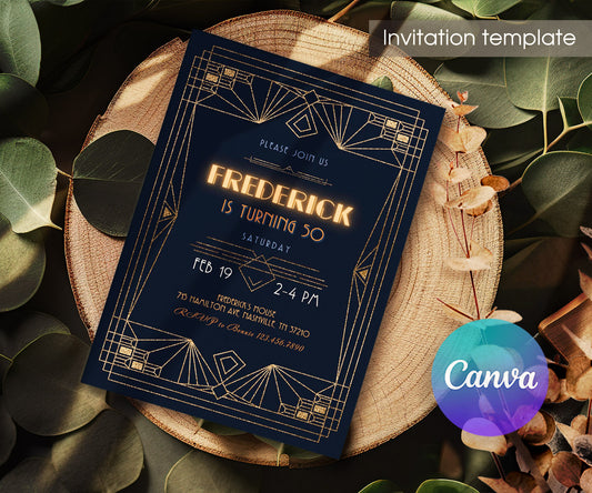 The Great Gatsby Art Deco customizable invitation template | Share or Print | YC687