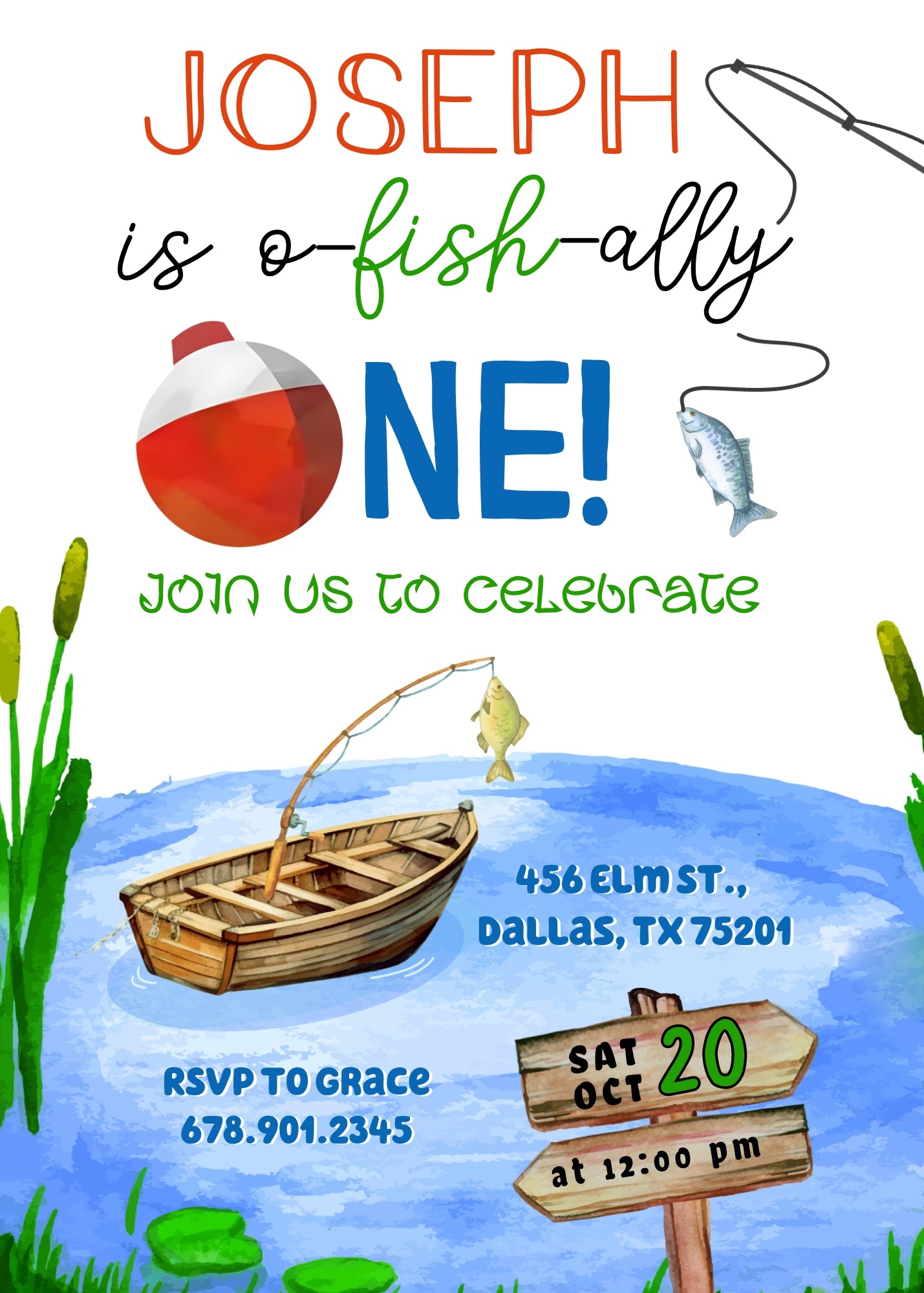 Fishing 1st O-Fish-Ally customizable invitation template | Share or Print | WX491