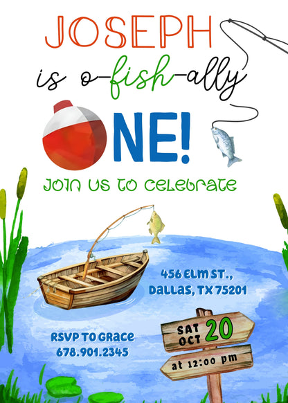 Fishing 1st O-Fish-Ally customizable invitation template | Share or Print | WX491