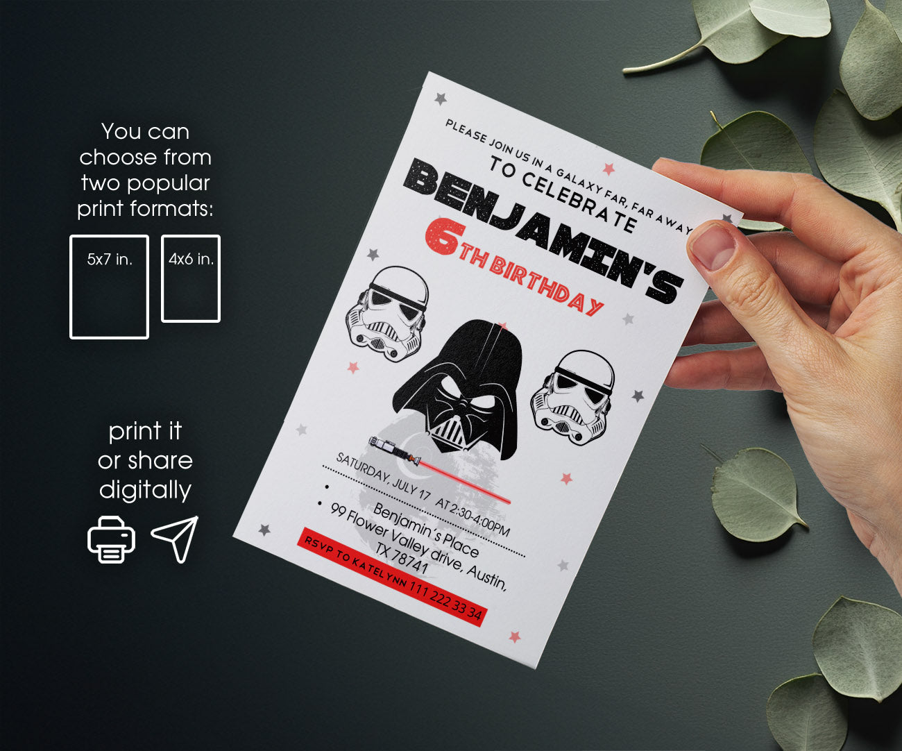 Star Wars Darth Vader customizable invitation template | Share or Print | boy | AX285