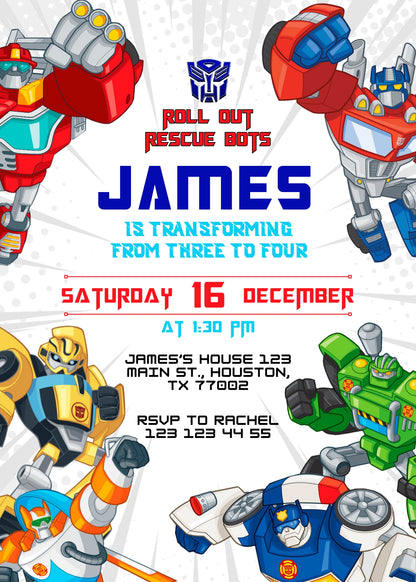 Transformers Rescue Bots customizable invitation template | Share or Print | boy | UL183