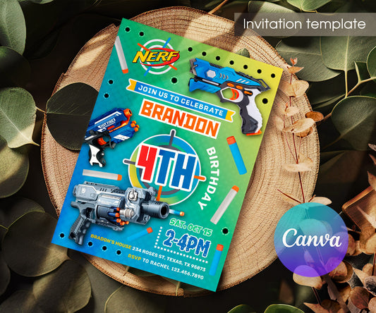 NERF Dart Wars customizable invitation template | Share or Print | boy | MB577
