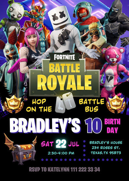 Fortnite Gamer customizable invitation template | Share or Print | boy | HK300