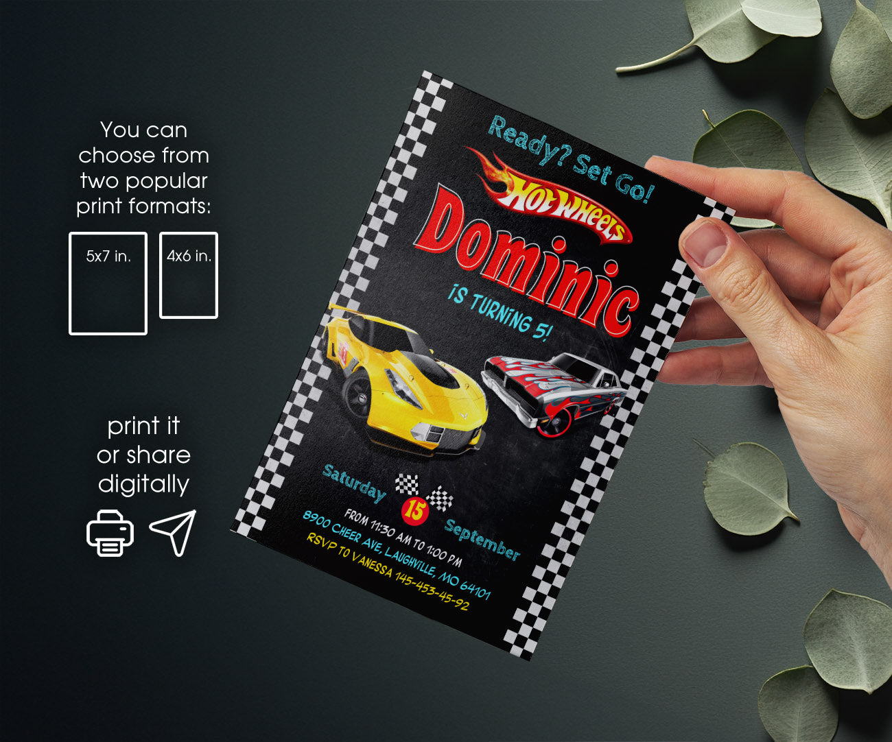 Hot Wheels Racing customizable invitation template | Share or Print | boy | QU191