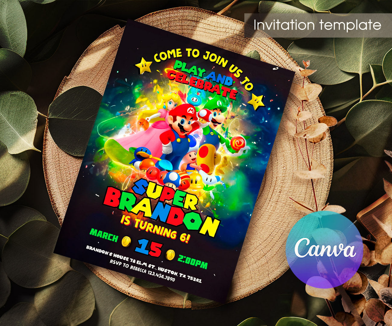 Super Mario Bros customizable invitation template | Share or Print | XE646