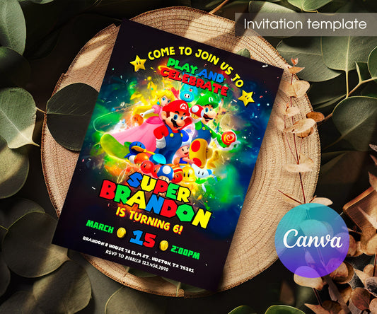 Super Mario Bros customizable invitation template | Share or Print | XE646
