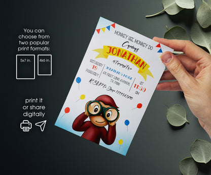 Curious George Monkey customizable invitation template | Share or Print | XX151