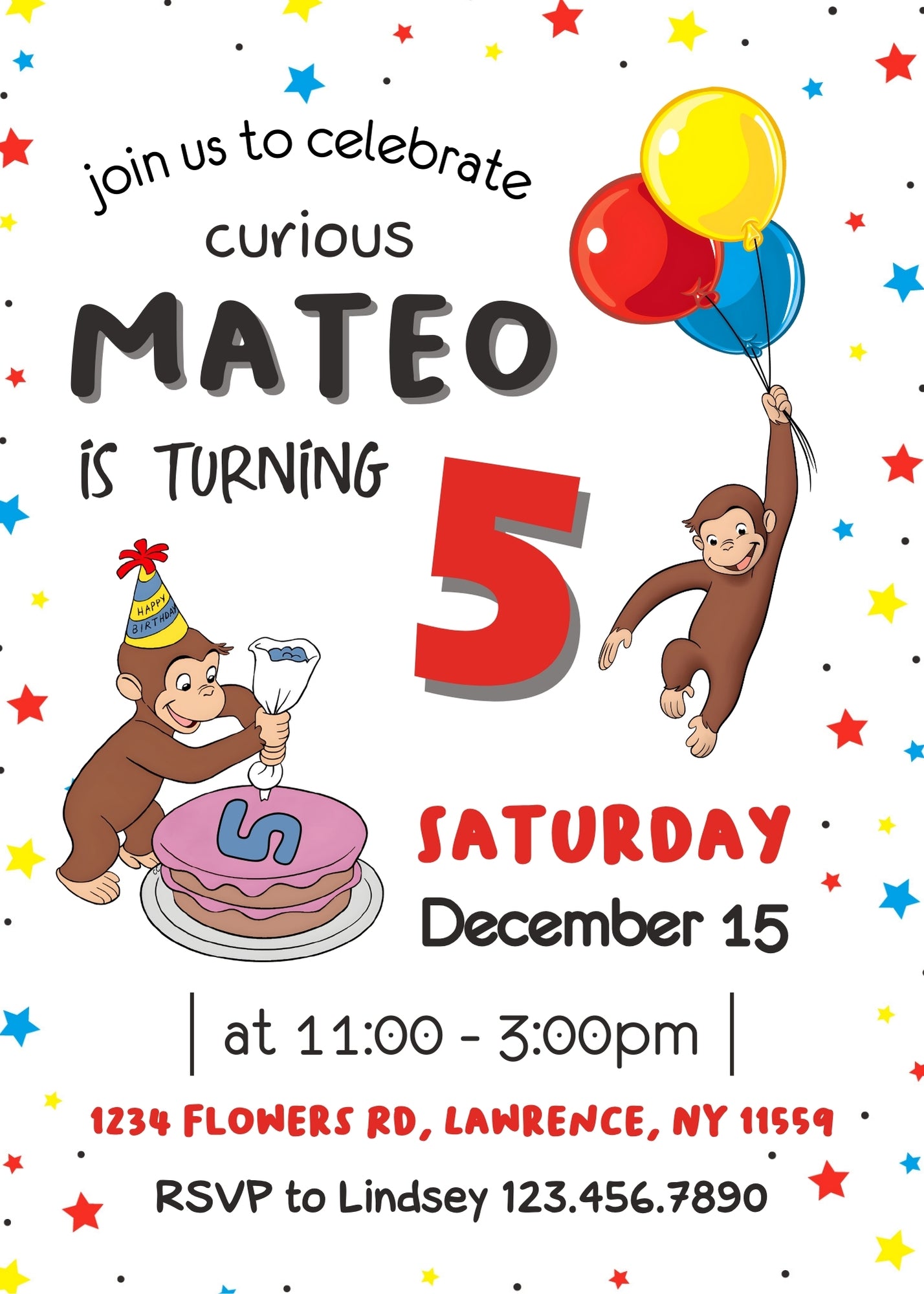 Curious George Monkey customizable invitation template | Share or Print | KM002
