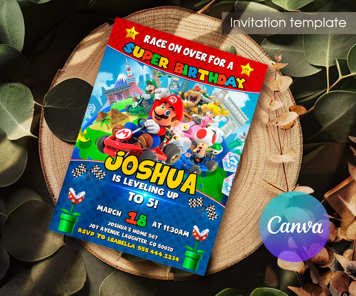 Mario Kart Gamer customizable invitation template | Share or Print | boy | GW219