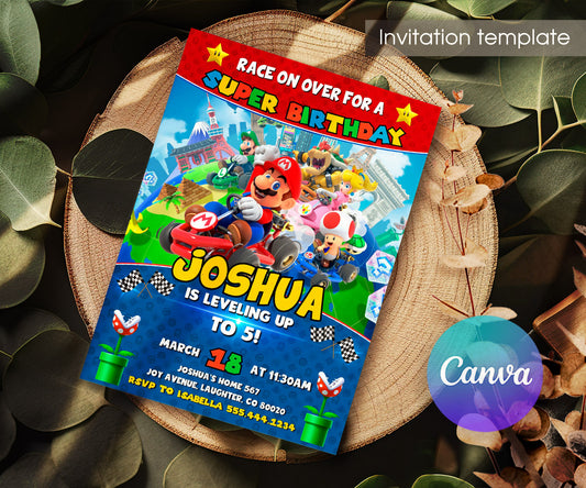 Mario Kart Gamer customizable invitation template | Share or Print | boy | GW219