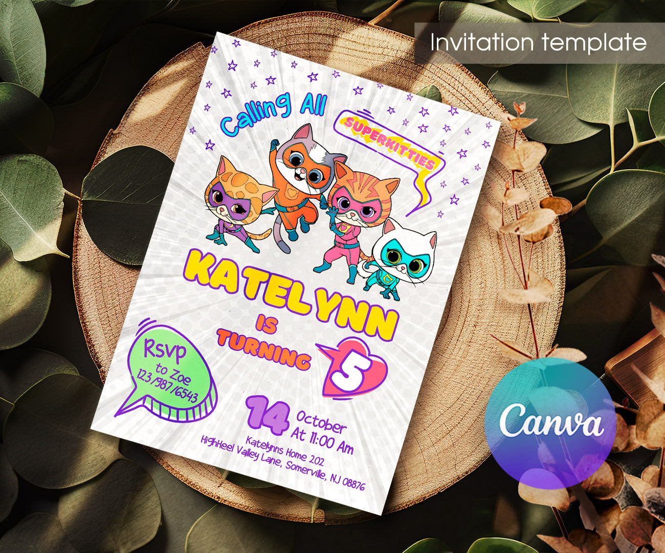 SuperKitties customizable invitation template | Share or Print | FZ781