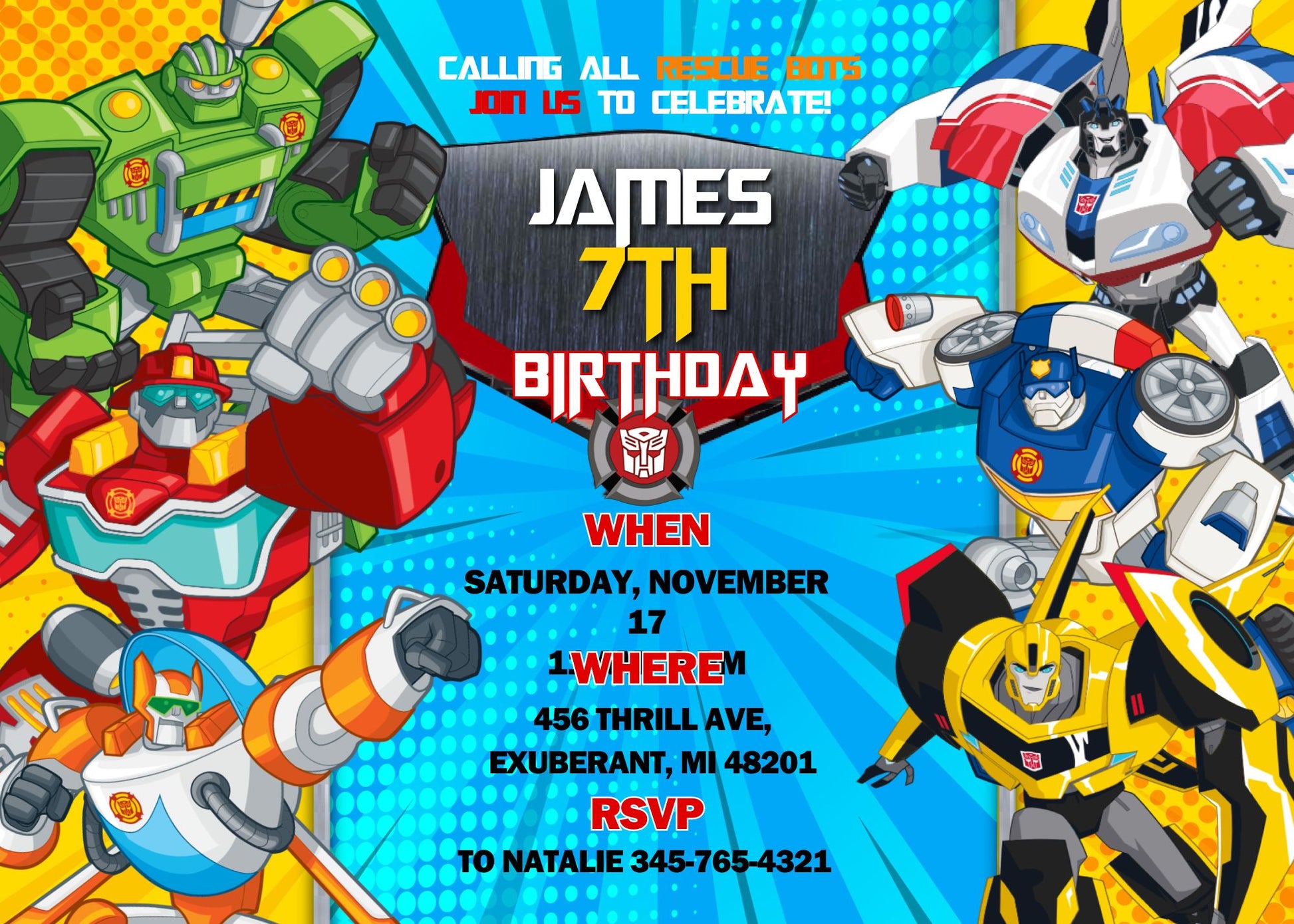 Transformers Rescue Bots customizable invitation template | Share or Print | boy | QQ503