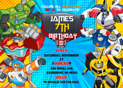 Transformers Rescue Bots customizable invitation template | Share or Print | boy | QQ503