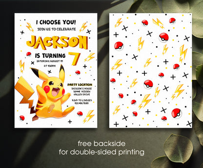Pokemon Pikachu customizable invitation template | Share or Print | EB772