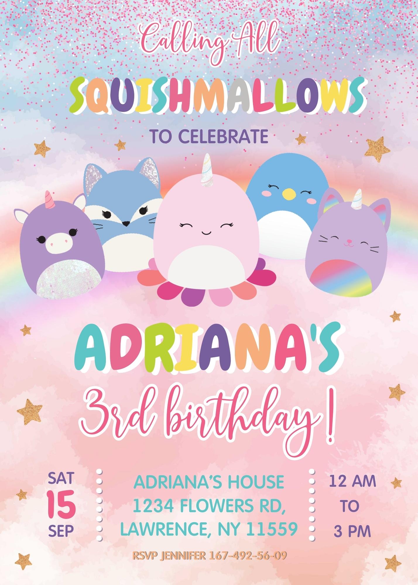 Squishmallows customizable invitation template | Share or Print | KD698