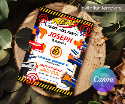 NERF Dart Wars customizable invitation template | Share or Print | boy | WS111