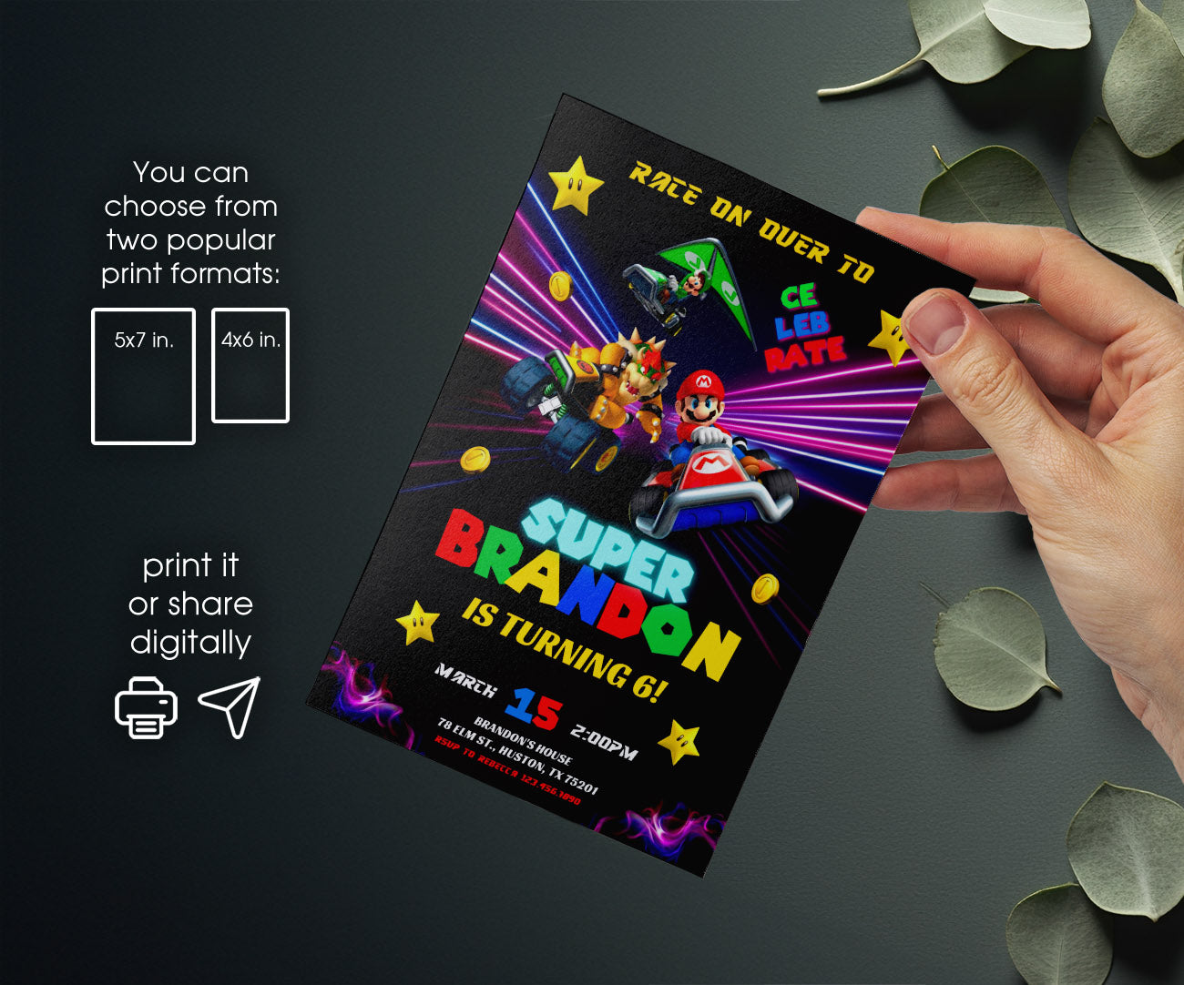 Super Mario Bros customizable invitation template | Share or Print | TO692