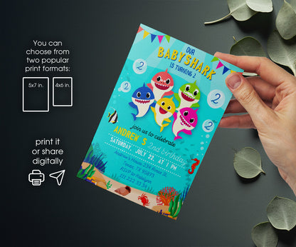 Baby Shark customizable invitation template | Share or Print | JV054