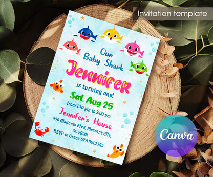 Baby Shark customizable invitation template | Share or Print | US572