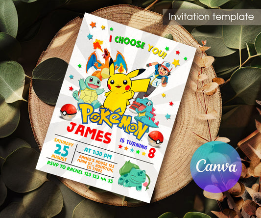 Pokemon Pikachu customizable invitation template | Share or Print | YG647