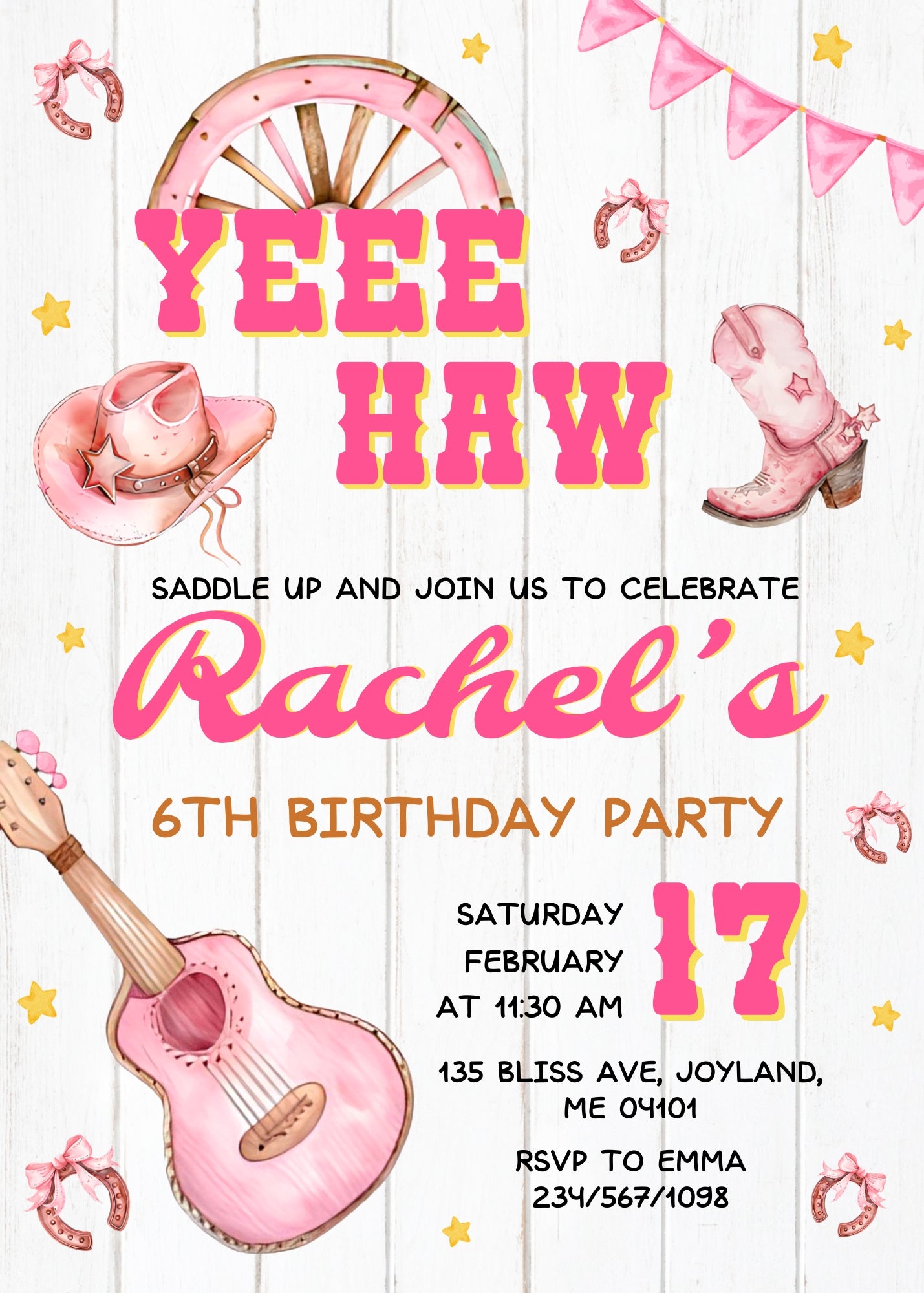 Cowgirl Pink Rodeo customizable invitation template | Share or Print | girl | QH754