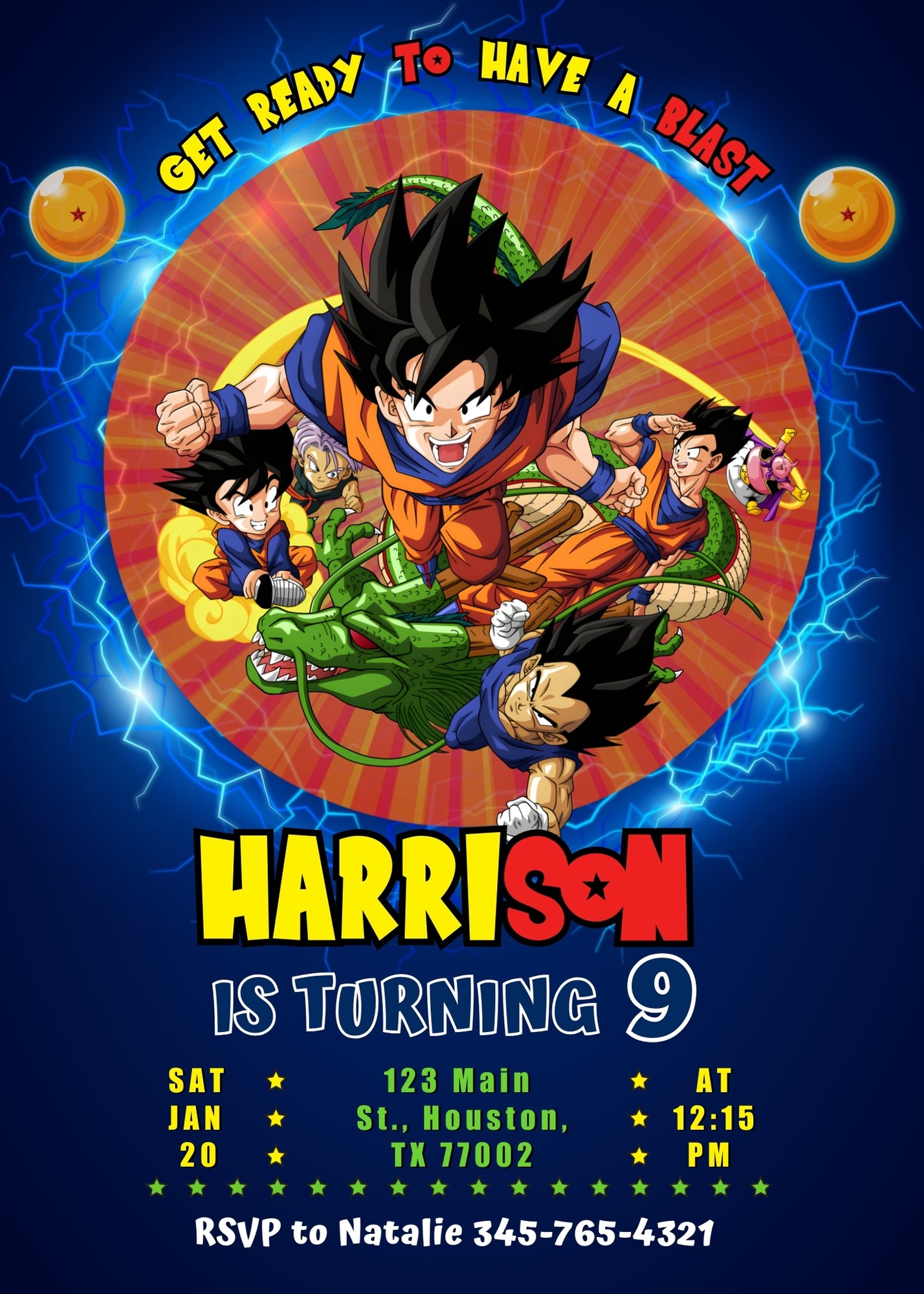 Dragon Ball Z Anime customizable invitation template | Share or Print | boy | SN448