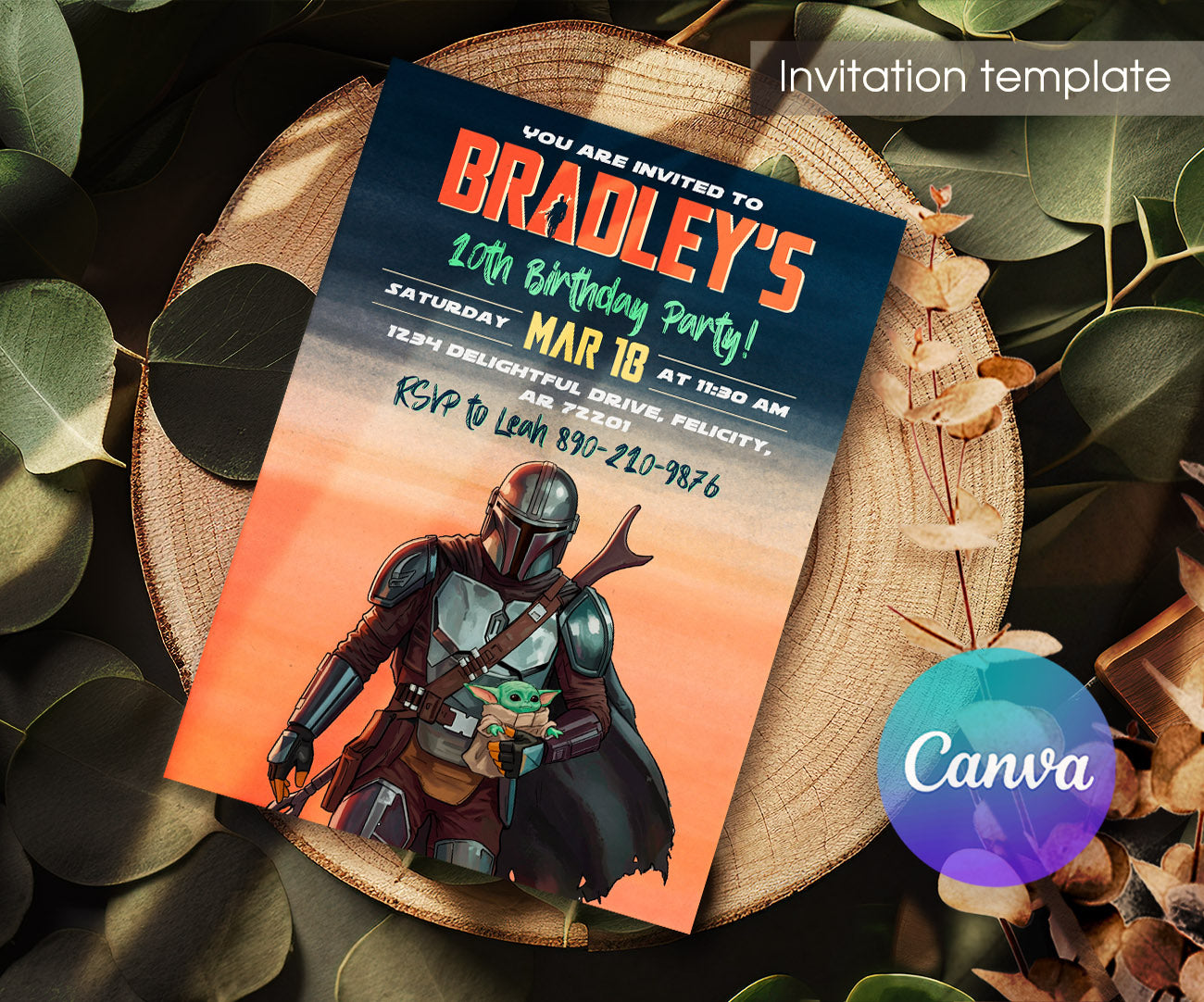 The Mandalorian Star Wars Grogu customizable invitation template | Share or Print | boy | OL956