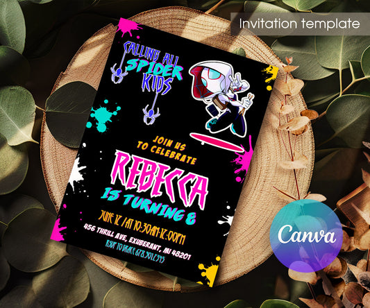 Spider Gwen Ghost Spidey customizable invitation template | Share or Print | girl | CZ373