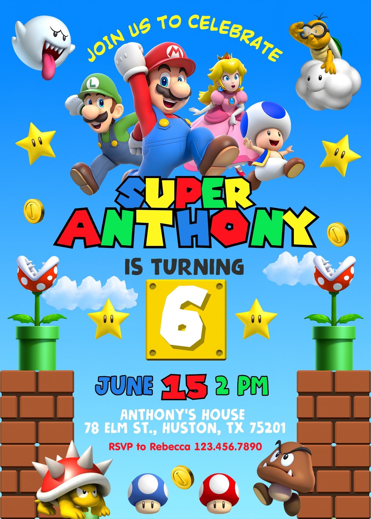 Super Mario Bros customizable invitation template | Share or Print | ZL607