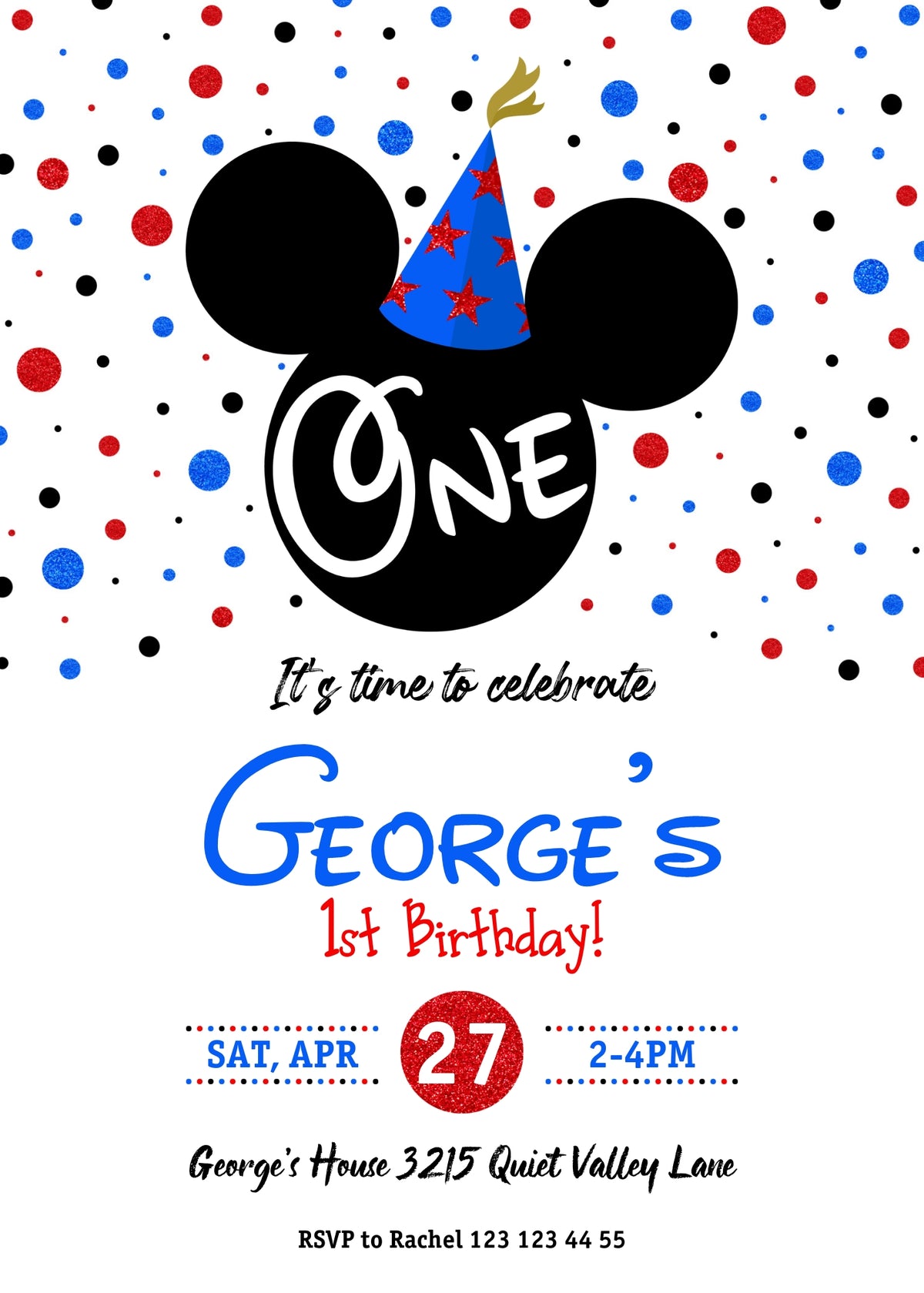 Mickey Mouse 1st Birthday customizable invitation template | Share or Print | MN423