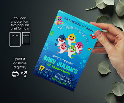 Baby Shark customizable invitation template | Share or Print | UM480