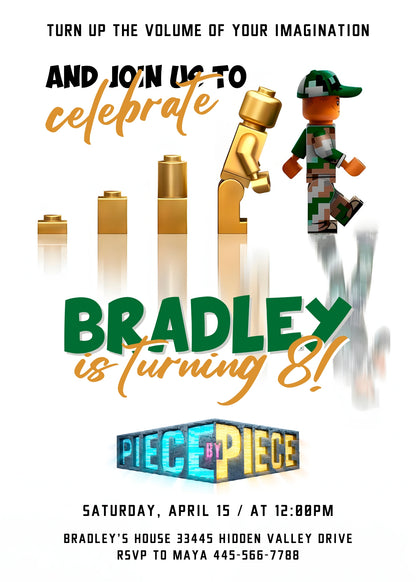 Lego Piece by Piece customizable invitation template | Share or Print | XG134