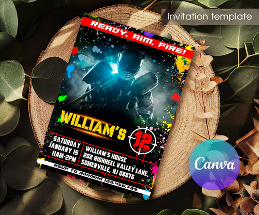 Paintball Airsoft battle customizable invitation template | Share or Print | boy | YI051