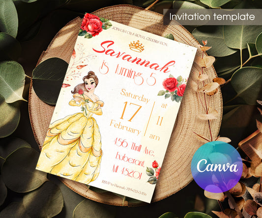 Belle Beauty And The Beast customizable invitation template | Share or Print | girl | OC369