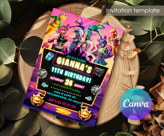 Fortnite Gamer customizable invitation template | Share or Print | boy | DL846
