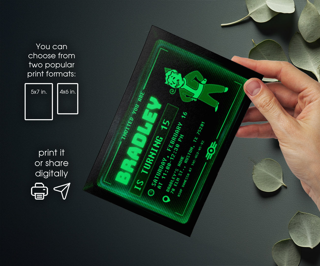 Fallout Pipboy customizable invitation template | Share or Print | KY986