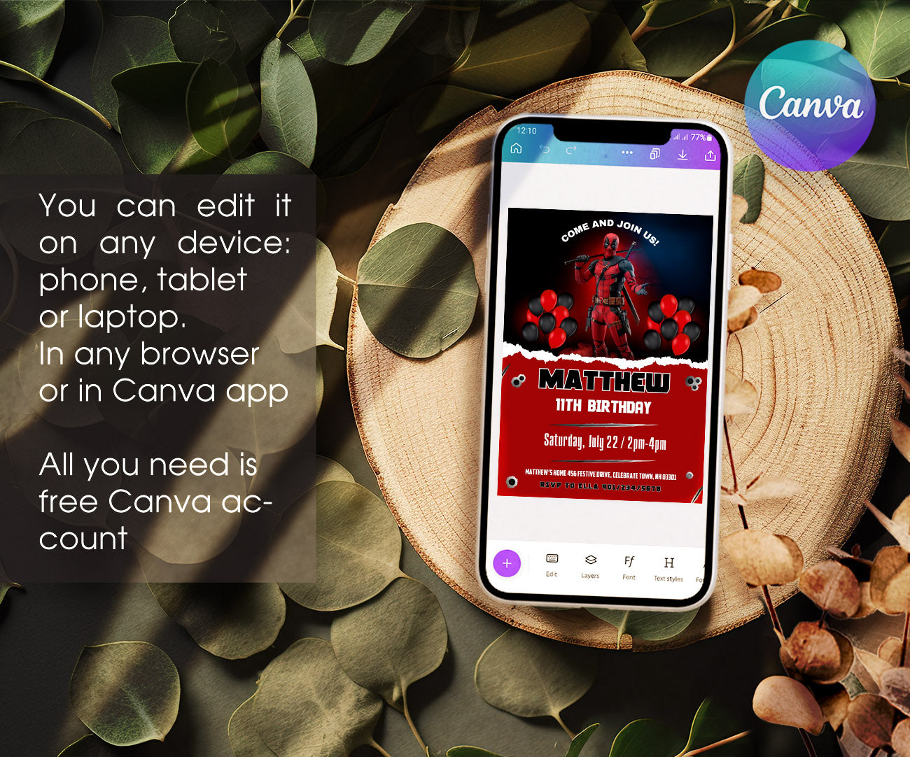 Deadpool Marvel customizable invitation template | Share or Print | boy | YX491