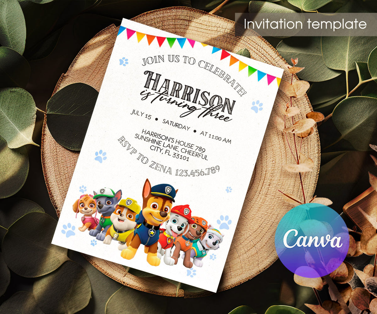 PAW Patrol customizable invitation template | Share or Print | ZE289