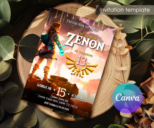 Legend of Zelda Gamer customizable invitation template | Share or Print | KF805