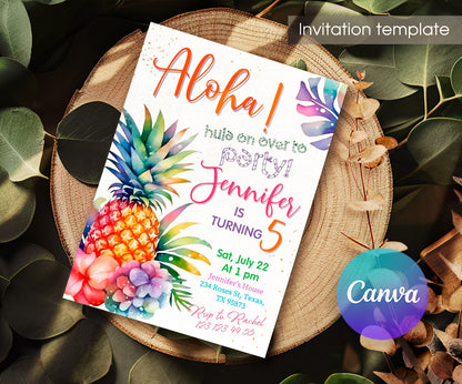 Aloha Luau Party customizable invitation template | Share or Print | girl | UI492